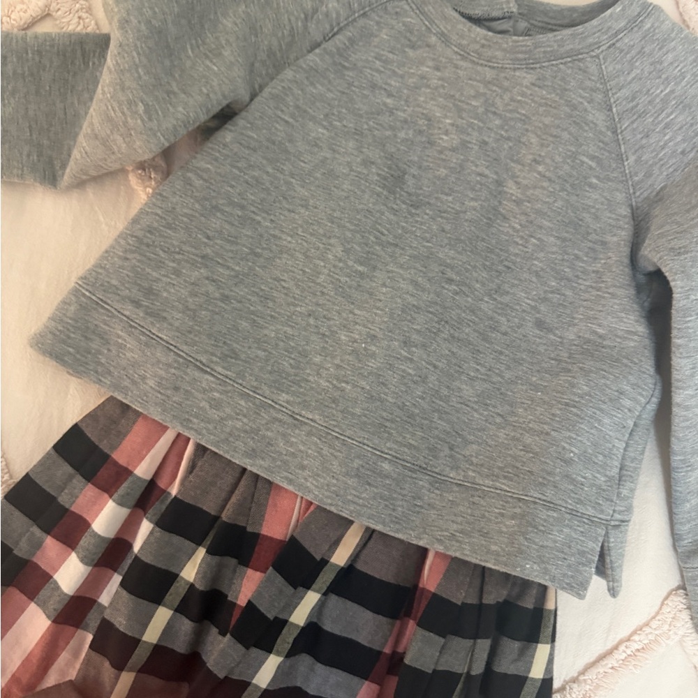 Burberry Gray Sweatshirt with Plaid Skirt
